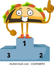Taco on winning stage, illustration, vector on white background.