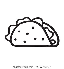 Taco. Outline isolated icon. Hand drawn illustration on white background.