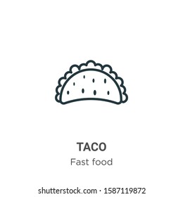 Taco outline vector icon. Thin line black taco icon, flat vector simple element illustration from editable fast food concept isolated on white background