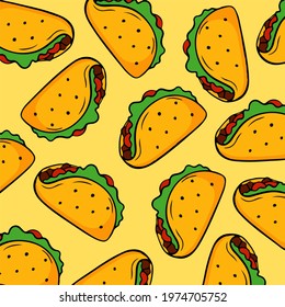 Taco Pattern Background. Food Vector Illustration.