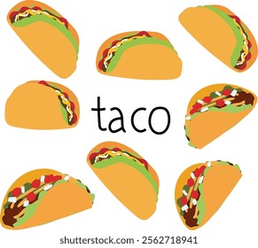 taco pattern taco set vector illustration. Good for banner, poster, greeting card, party card, invitation, template, advertising, campaign, and social media.