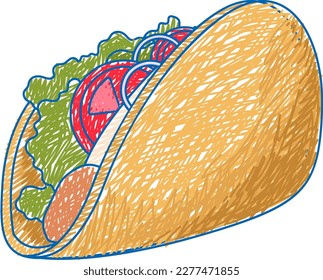 Taco pencil colour child scribble style illustration