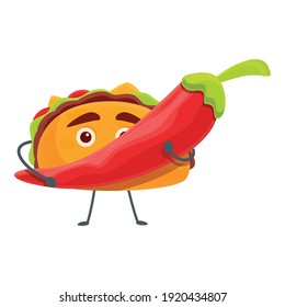 Taco with pepper icon. Cartoon of taco with pepper vector icon for web design isolated on white background