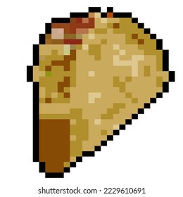 Taco pixel art. Mexican Fast Food isolated on white background. Mexico national food. Vector illustration. set for web design, mobile app, stickers and games.
