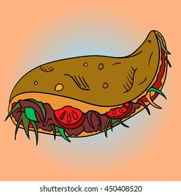 Taco Pop art vector illustration. Beautiful style comic. Hand-drawn Mexican dish