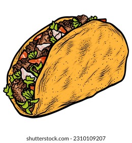 Taco Quesabirria Tacos Vector Tradicional de Dibujo Alimentario Mexicano