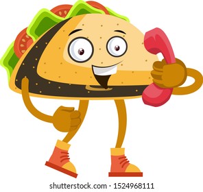Taco with red telephone, illustration, vector on white background.