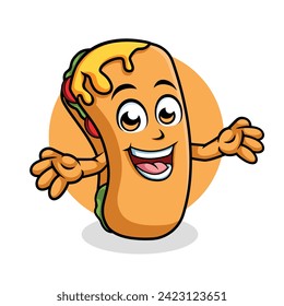 Taco Roll Cartoon Character Surprising Pose Happy Mascot Illustration, Vector Clipart