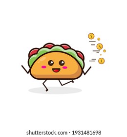 Taco run with coin cute character illustration