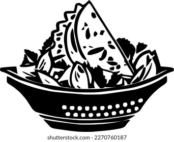 Taco salad, food, isolated, vintage drawing, vector illustration, black color