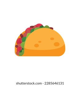 Taco con ensalada y tomates. Icono plano de la comida rápida mexicana, ilustración del taco vectorial