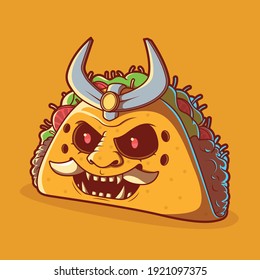 Taco Samurai vector illustration. Fast food, delivery, funny design concept.