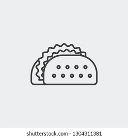 Taco, sandwich, Mexican food with tortilla shell, modern clear flat outline vector icon