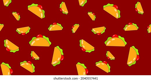 Taco seamless pattern. Vector fast food background for design. Food concept.
