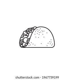 Taco shell filled with lettuce, tomato slices, beans and meat vector line icon for Taco Day on October 4