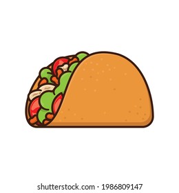 Taco shell filled with lettuce, tomato slices, red beans and poultry isolated vector illustration for Taco Day on October 4