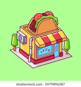 Taco Shop Building Isometric Cartoon Vector Icon Illustration Building Food Icon Concept Isolated Premium Vector. Flat Cartoon Style