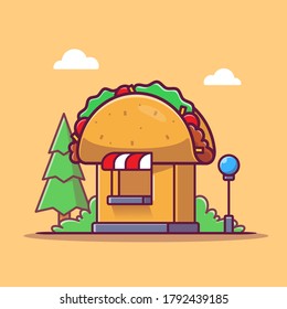 Taco Shop Cartoon Vector Icon Illustration. Food Shop Building Icon Concept Isolated Premium Vector. Flat Cartoon Style