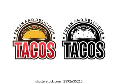 Taco shop fresh and tasty logo collection template