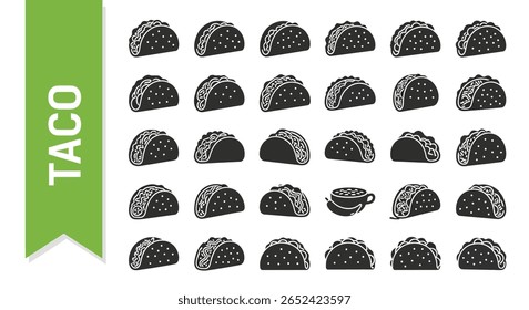 Taco Silhouette Icon: Mexican Food and Fast Food Black Vector