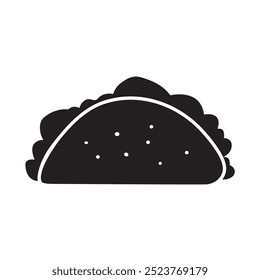 Taco. Silhouette. Isolated icon. Hand drawn design. Black color. Illustration on white background.