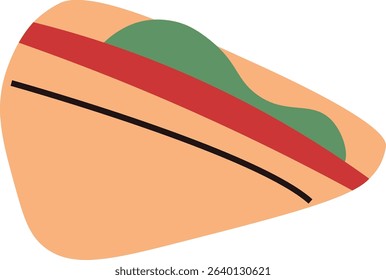 A taco with simple shapes and bold lines in a cartoon style. The image shows a stylized fast food item with abstract elements. Cartoon vector illustration