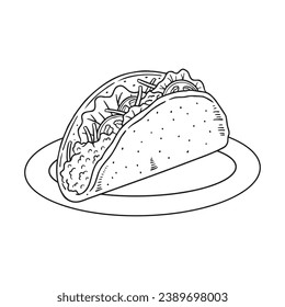 Taco sketch. hand drawn Taco outline illustration. Taco black and white vector drawing. Taco isolated on white background. vector illustration. Tacos line art drawing.