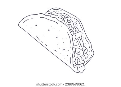 Taco sketch. hand drawn Taco outline illustration. Taco black and white vector drawing. Taco isolated on white background. vector illustration. Tacos line art drawing.