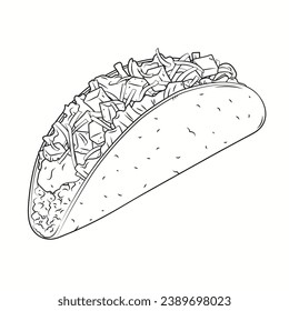 Taco sketch. hand drawn Taco outline illustration. Taco black and white vector drawing. Taco isolated on white background. vector illustration. Tacos line art drawing.