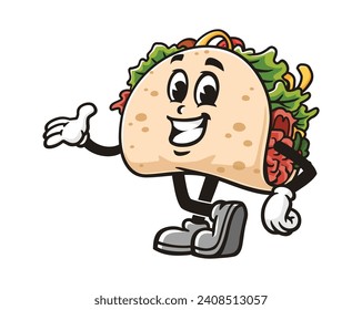 Taco with smile cartoon mascot illustration character vector clip art hand drawn