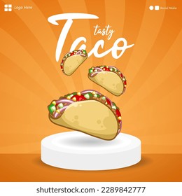 Taco social media template latin american food vector cartoon