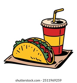 Taco and Soda Fast Food Illustration