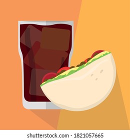 Taco and soda glass. Mexican fast food - Vector