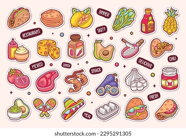 Taco Sticker Icons Hand Drawn Coloring Vector