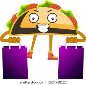 Taco with suitcases, illustration, vector on white background.