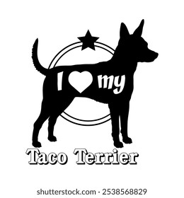 Taco Terrier dog silhouette, i love my dog,  dog, dog breeds, logo, vector, silhouette, animal, illustration, icon, sign, black, pet,