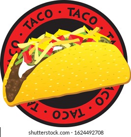 taco tortilla with meat mexican food round label vector 