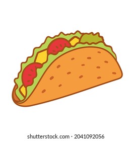 Taco with tortilla. Mexican lunch, icon for food apps and websites. Vector flat illustration isolated on white