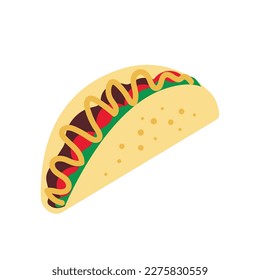 taco with tortilla shell, mexican food, cinco de mayo symbol, vector illustration