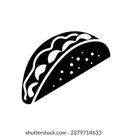 taco with tortilla shell, mexican food, cinco de mayo symbol, black filled vector illustration