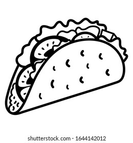 Taco mit Tortilla-Muschel Mexikanische Lunch Line Vektorillustration Symbol für Essensapplikationen und Websites