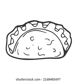 Taco with tortilla shell Mexican lunch line art vector icon for food apps and websites