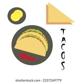 Taco with tortilla shell mexican lunch, flat color vector icon for food applications and websites.