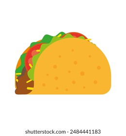 taco with tortilla shell mexican lunch, flat vector illustration, mexican food tacos