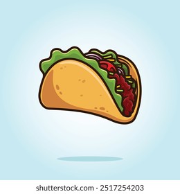 Taco com casca de tortilla almoço mexicano. Comida tacos vetor ilustração cartoon