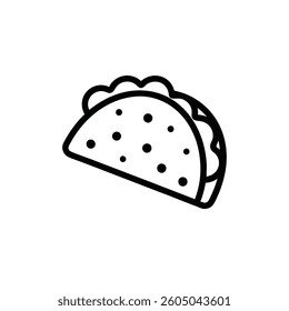 Taco with tortilla shell Mexican lunch line art vector icon