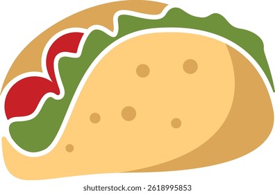 Taco with tortilla shell Mexican lunch line art vector icon for food
