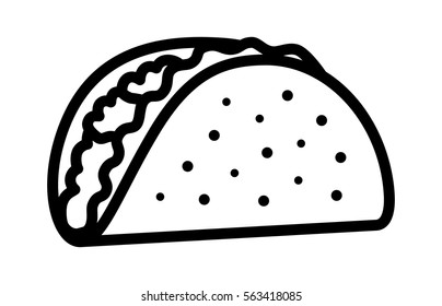 Taco with tortilla shell Mexican lunch line art vector icon for food apps and websites