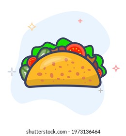 Taco with tortilla shell outline illustration. Mexican lunch flat line vector icon.