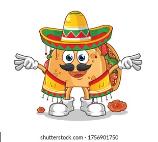 taco with traditional mexican clothes cartoon. mascot vector illustration